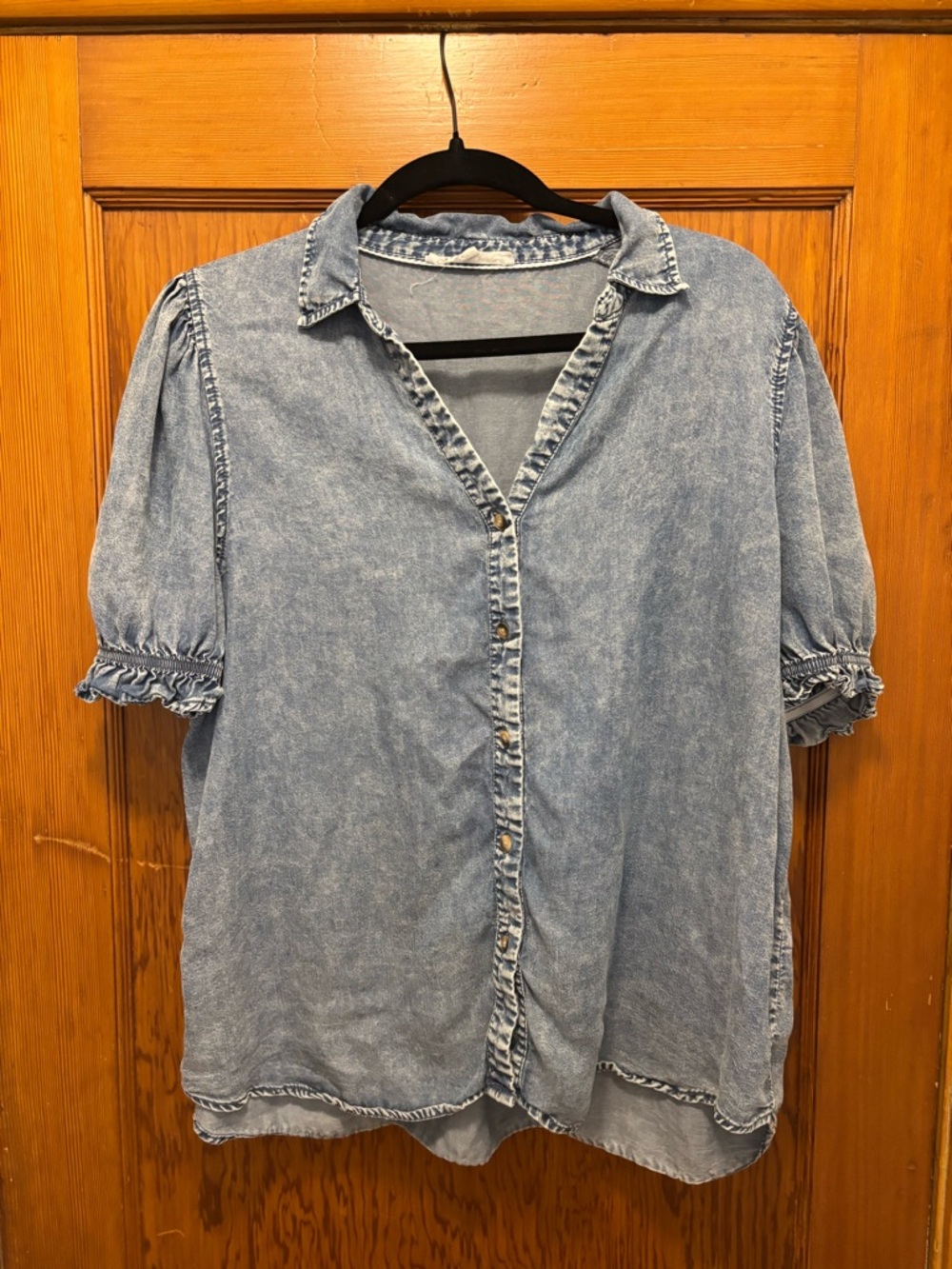 Light Wash Denim Button-Up Top - Blue